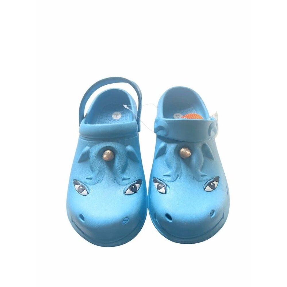 Kids Unicorn-Themed Light Blue Clogs With Adjustable Strap - MD 1/2
